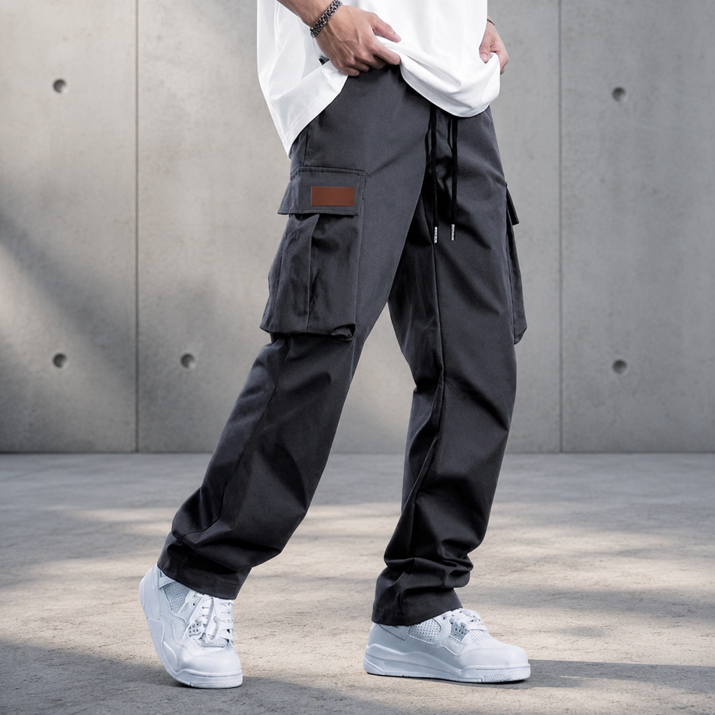 2025new men's workwear pants, European and American men's loose straight casual pants, men's workwear pocket pants