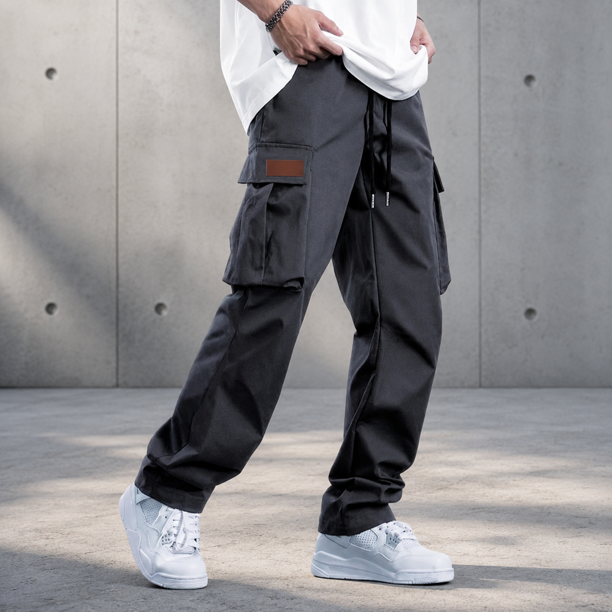 2025new men's workwear pants, European and American men's loose straight casual pants, men's workwear pocket pants