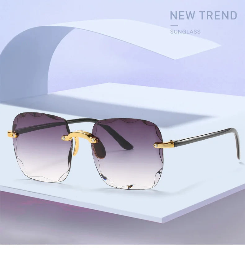 3PCS Square Rimless Sunglasses Women Luxury Brand Designer Summer Red Glasses Fashion Sun glasses For Men UV400 Shades Oculos