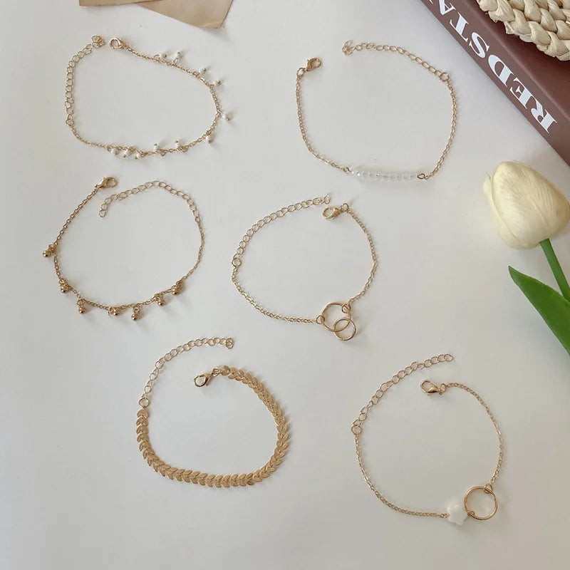 Trendy 6-Piece Stackable Bracelet Set with Adjustable Geometric & Tassel Design - Perfect for Everyday & Special Occasions