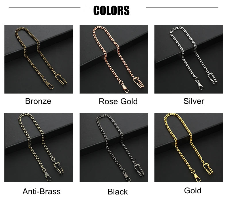 Silver Stainless Steel Watch Chains Black Gold Bronze Classic Chains Watches Accessories for Pocket Watches Mens Gift
