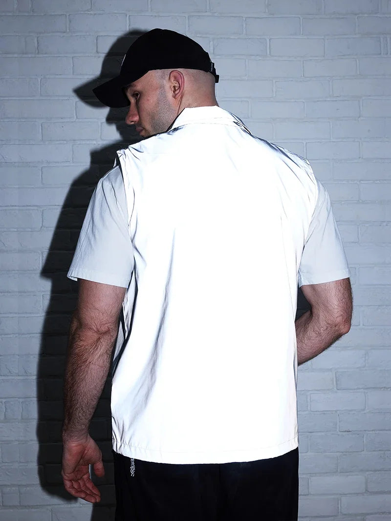 Hip-hop Streetwear Reflective Sleeveless Vest Men's Spring Summer Lightweight Stand Collar Night Running Dancing Outdoor Jacket