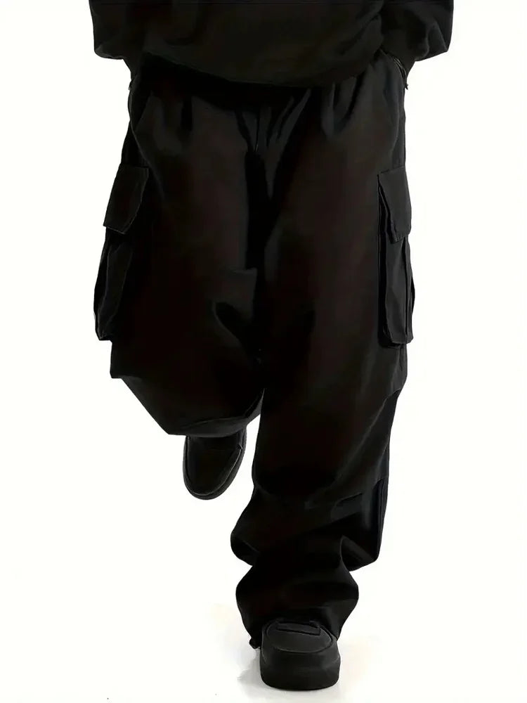 Streetwear Men's Workwear Wide Leg Pants Summer Autumn Loose High Street Black Cargo Trousers Men Vintage Multi-pocket Hooligan