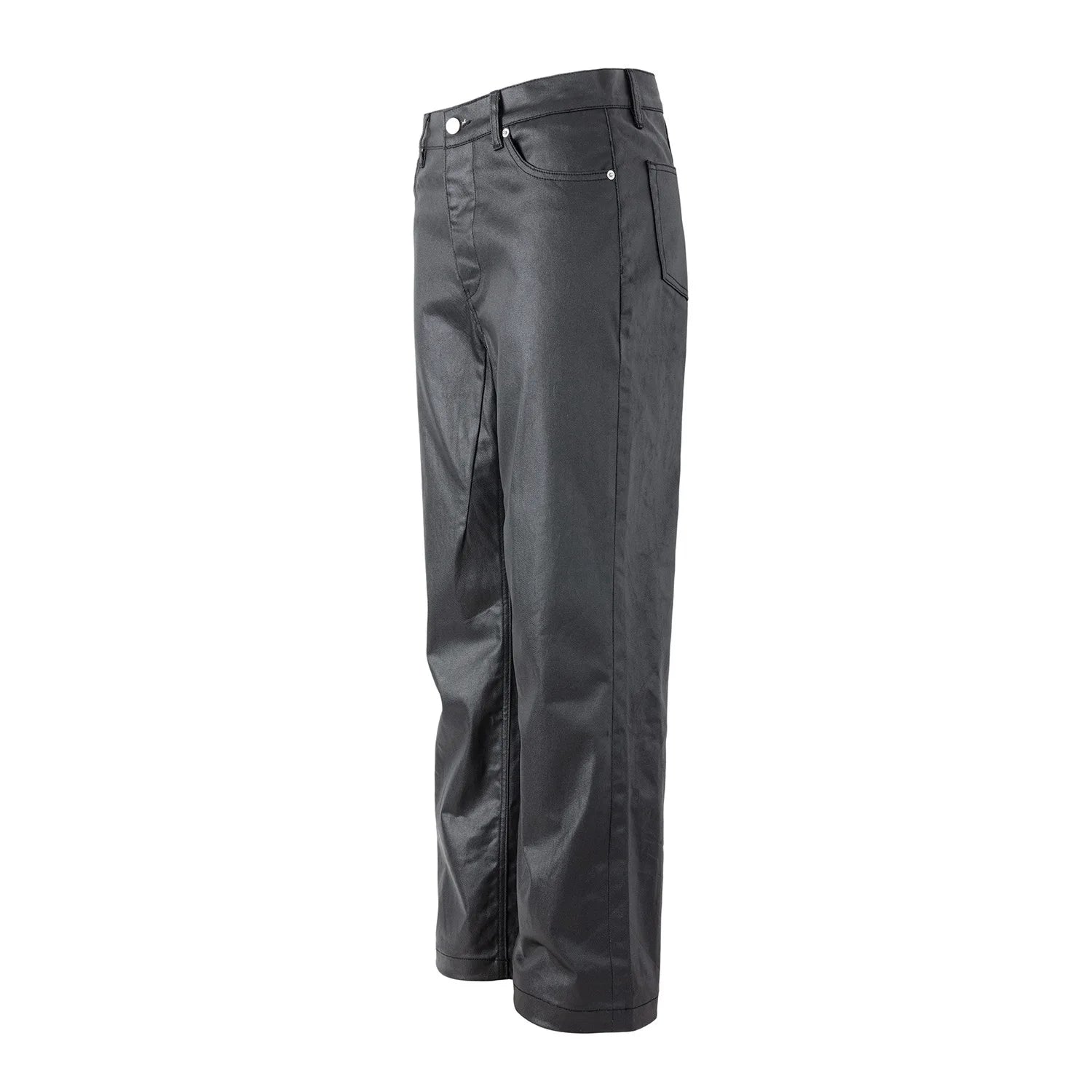 2026 Streetwear Fashion Tapered Leather Trousers Black Men American Brush Wax Coating Micro Elastic Slim Fit Straight Leg Pants