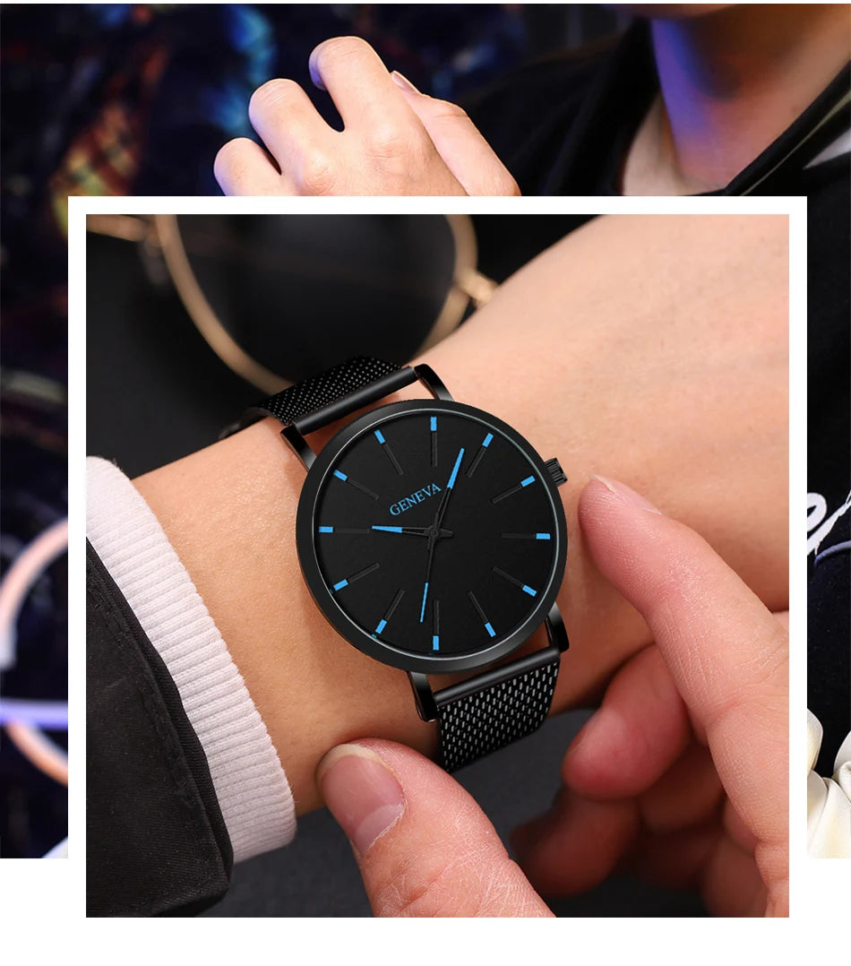 Minimalist Mens Fashion Ultra Thin Watches Simple Men Business Mesh Belt Quartz Wrist Watch Relogio Masculino