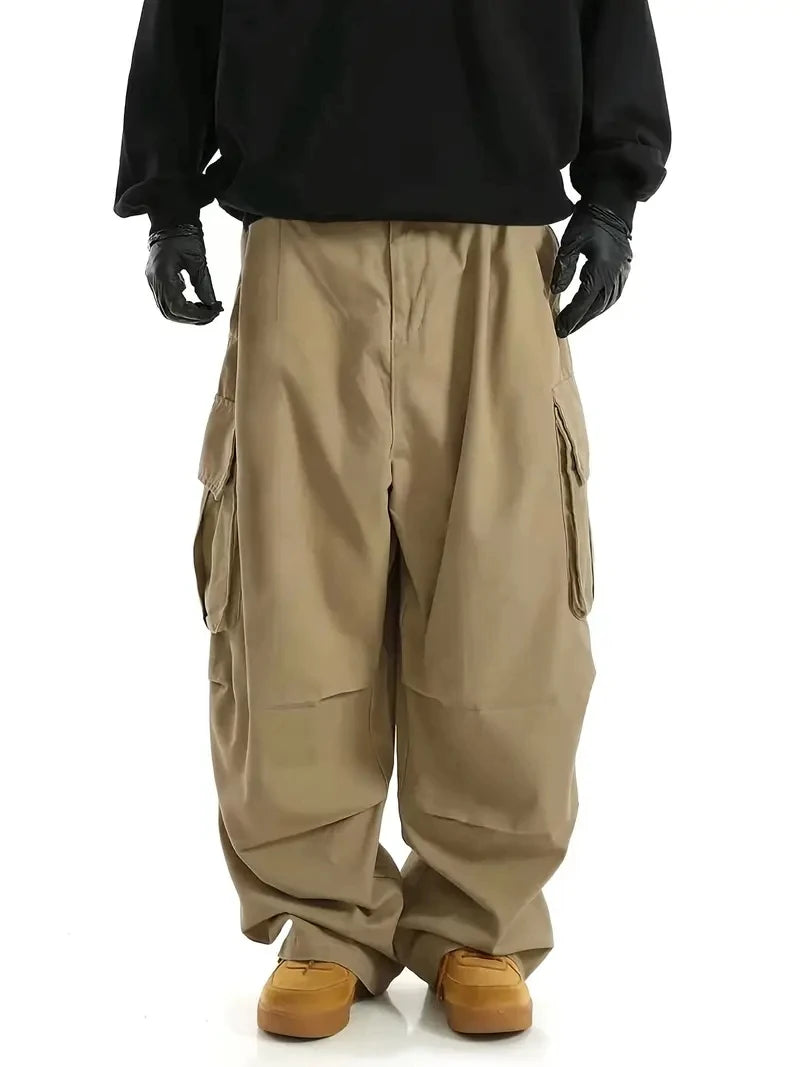 Streetwear Men's Workwear Wide Leg Pants Summer Autumn Loose High Street Black Cargo Trousers Men Vintage Multi-pocket Hooligan