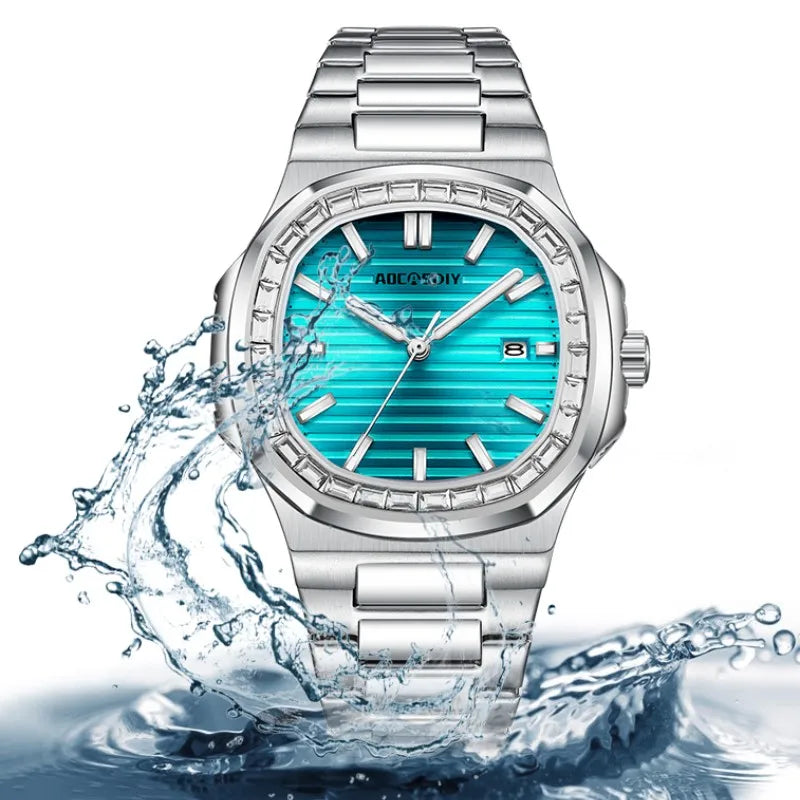 New Rhinestone Men's Watch Business Casual Waterproof Calendar Luminous Quartz Wristwatch Fashion Watches for Men reloj hombre