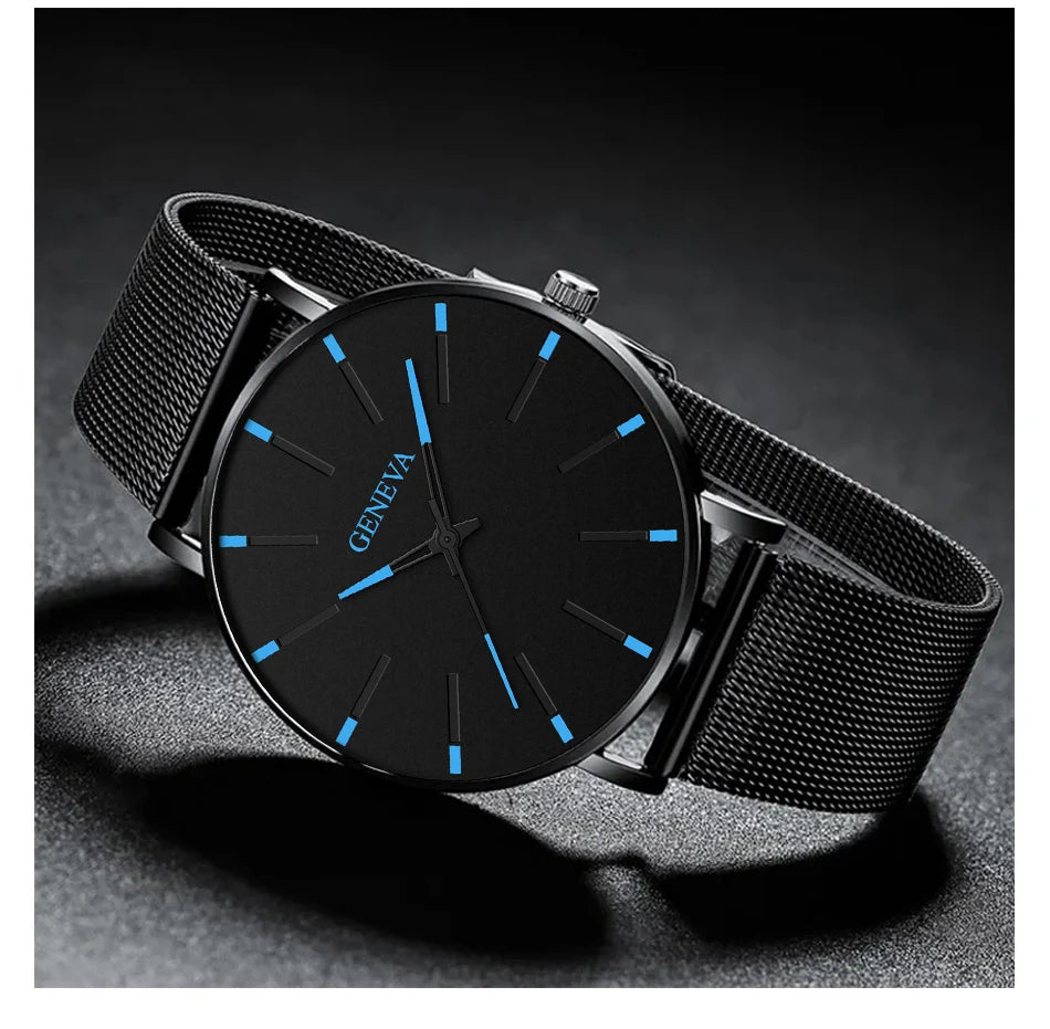 Minimalist Mens Fashion Ultra Thin Watches Simple Men Business Mesh Belt Quartz Wrist Watch Relogio Masculino