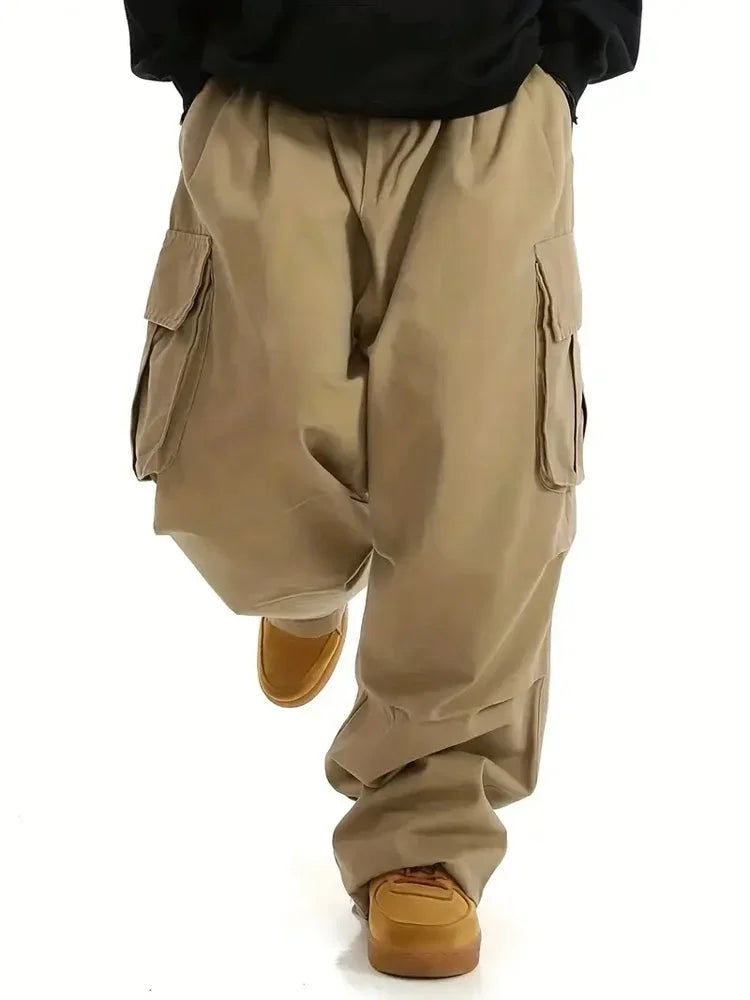 Streetwear Men's Workwear Wide Leg Pants Summer Autumn Loose High Street Black Cargo Trousers Men Vintage Multi-pocket Hooligan