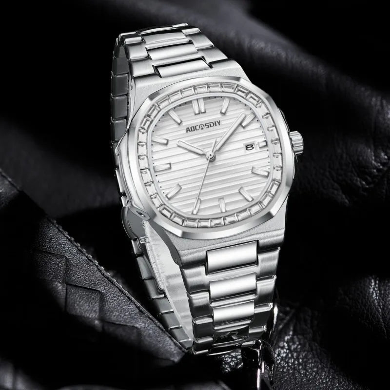 New Rhinestone Men's Watch Business Casual Waterproof Calendar Luminous Quartz Wristwatch Fashion Watches for Men reloj hombre