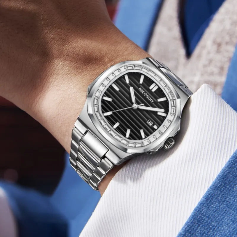 New Rhinestone Men's Watch Business Casual Waterproof Calendar Luminous Quartz Wristwatch Fashion Watches for Men reloj hombre