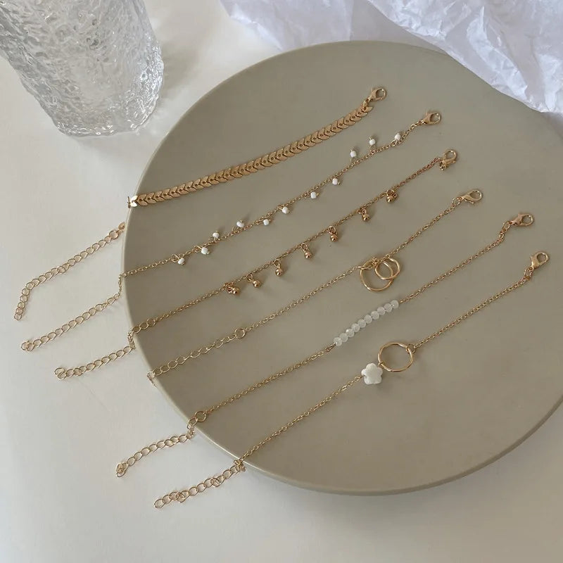 Trendy 6-Piece Stackable Bracelet Set with Adjustable Geometric & Tassel Design - Perfect for Everyday & Special Occasions