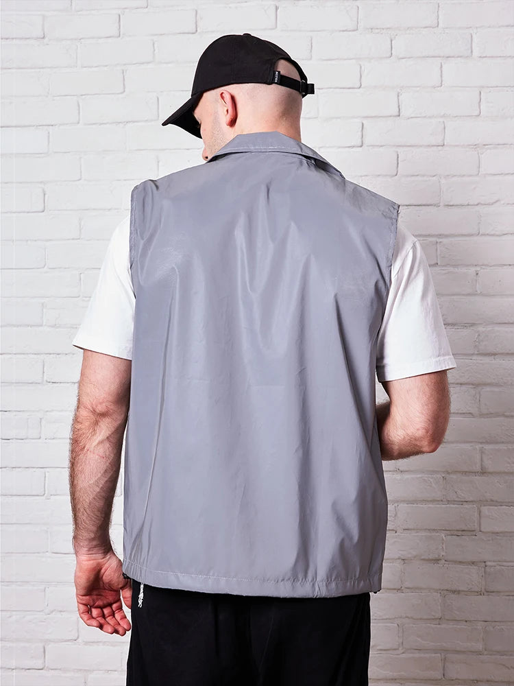 Hip-hop Streetwear Reflective Sleeveless Vest Men's Spring Summer Lightweight Stand Collar Night Running Dancing Outdoor Jacket