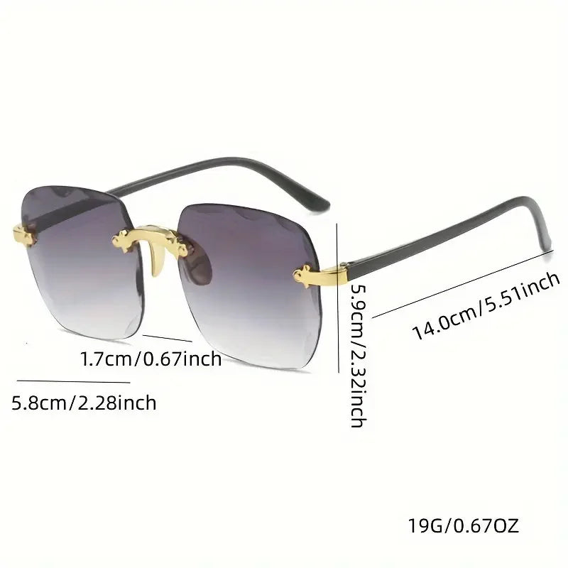 3PCS Square Rimless Sunglasses Women Luxury Brand Designer Summer Red Glasses Fashion Sun glasses For Men UV400 Shades Oculos