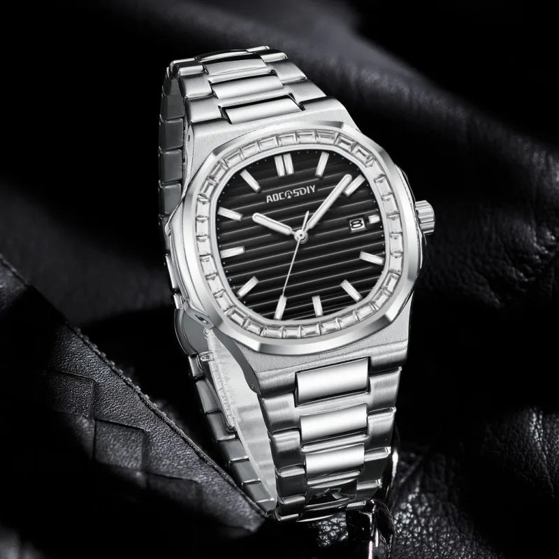 New Rhinestone Men's Watch Business Casual Waterproof Calendar Luminous Quartz Wristwatch Fashion Watches for Men reloj hombre