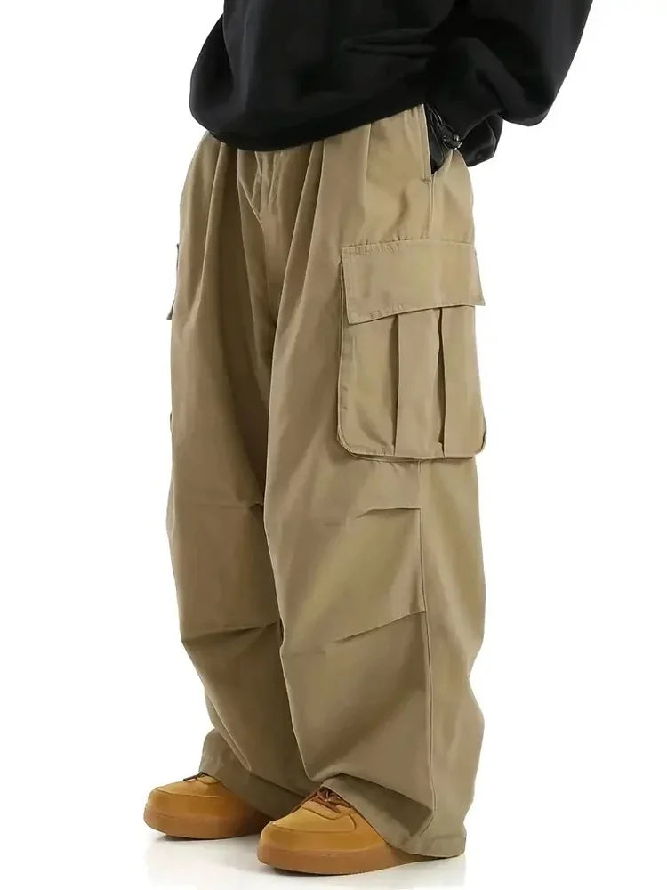 Streetwear Men's Workwear Wide Leg Pants Summer Autumn Loose High Street Black Cargo Trousers Men Vintage Multi-pocket Hooligan