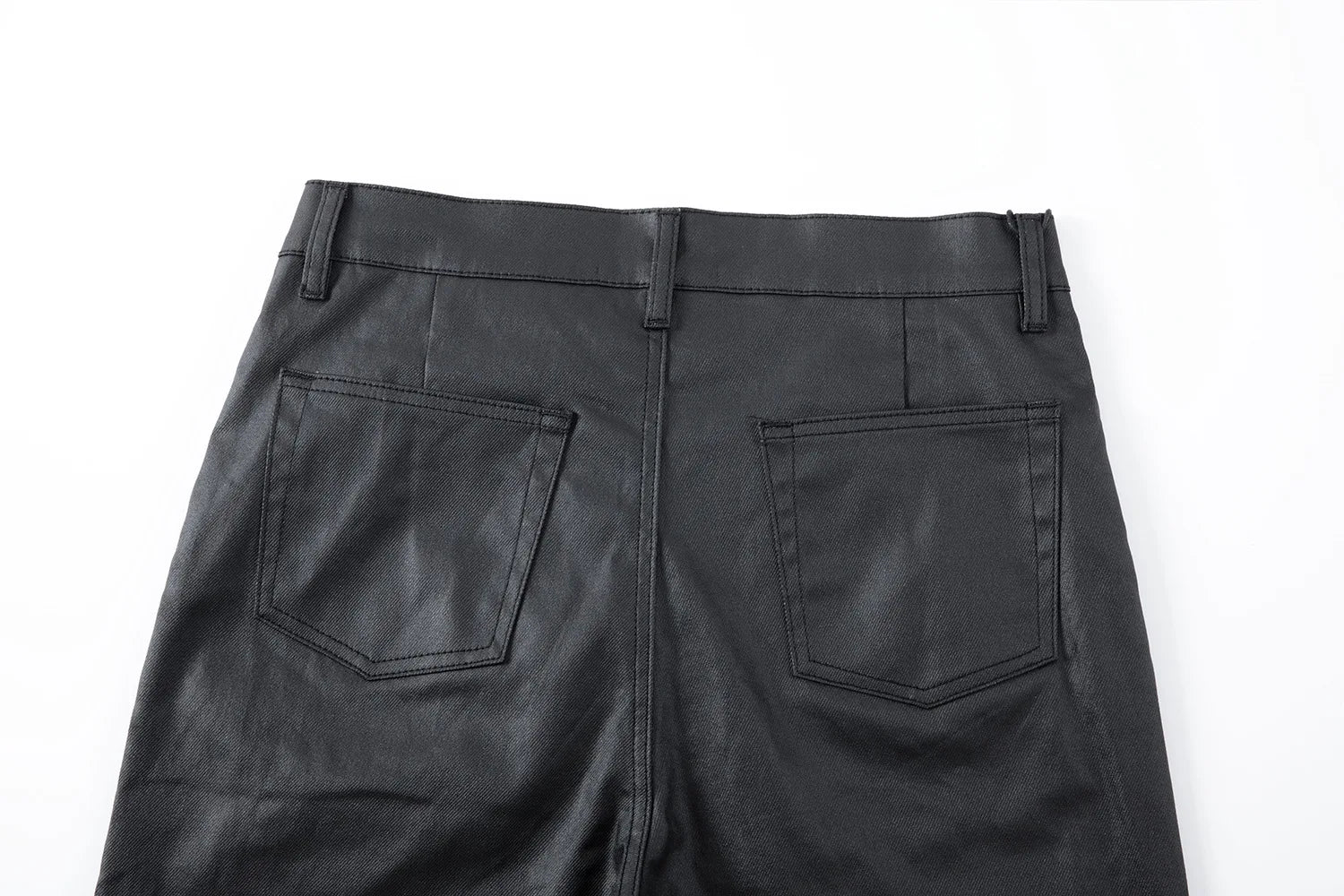 2026 Streetwear Fashion Tapered Leather Trousers Black Men American Brush Wax Coating Micro Elastic Slim Fit Straight Leg Pants