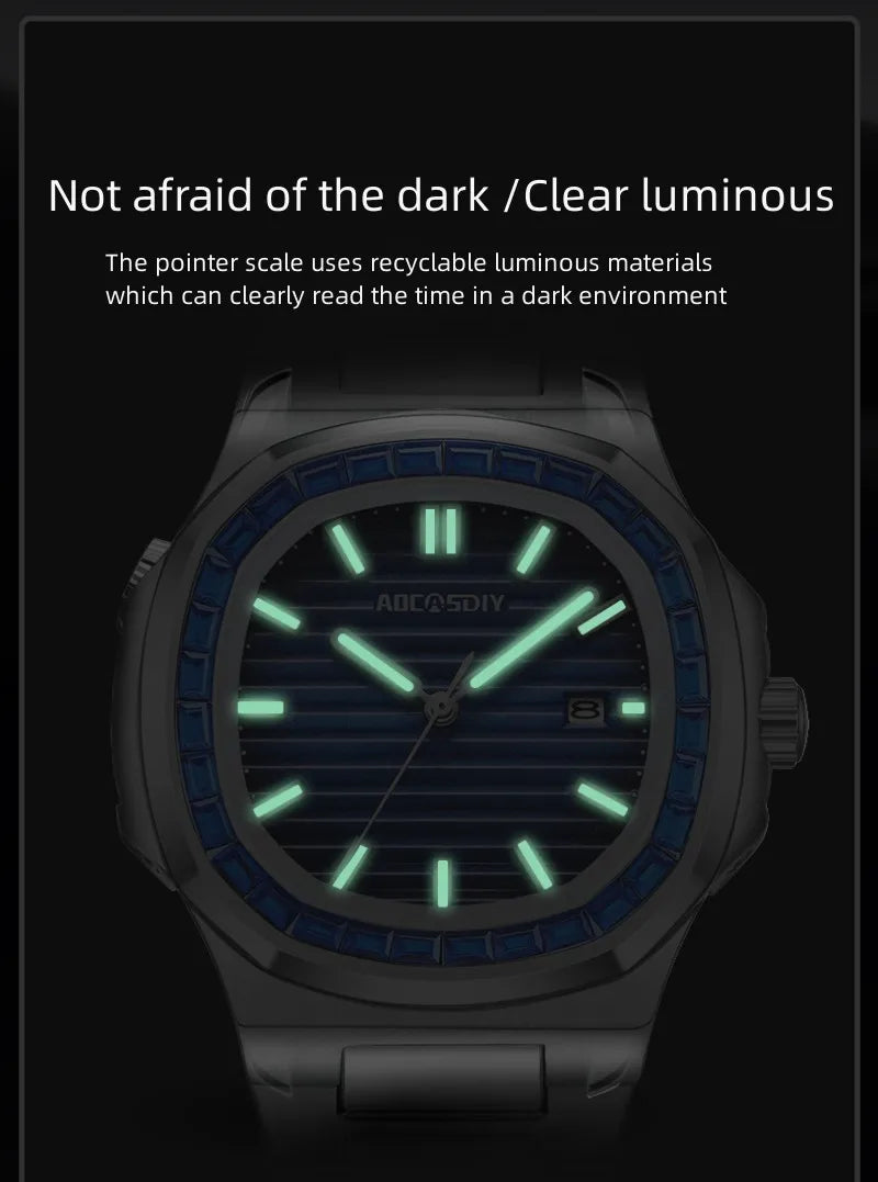 New Rhinestone Men's Watch Business Casual Waterproof Calendar Luminous Quartz Wristwatch Fashion Watches for Men reloj hombre