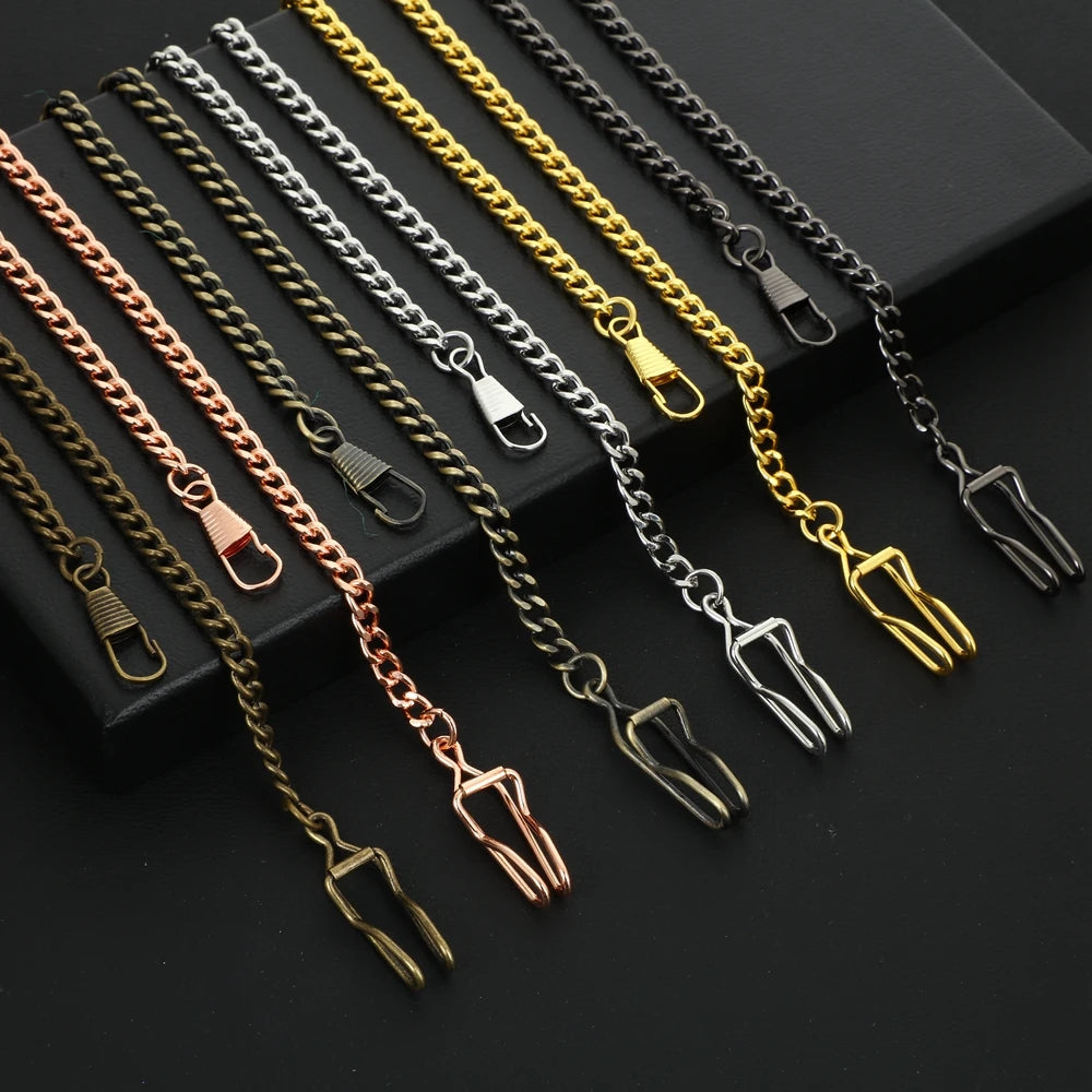 Silver Stainless Steel Watch Chains Black Gold Bronze Classic Chains Watches Accessories for Pocket Watches Mens Gift