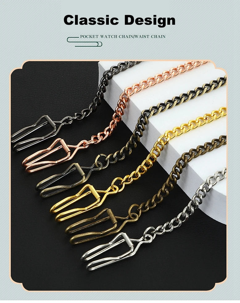 Silver Stainless Steel Watch Chains Black Gold Bronze Classic Chains Watches Accessories for Pocket Watches Mens Gift
