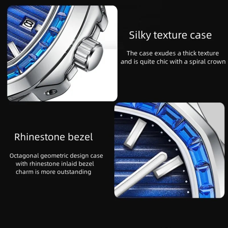New Rhinestone Men's Watch Business Casual Waterproof Calendar Luminous Quartz Wristwatch Fashion Watches for Men reloj hombre