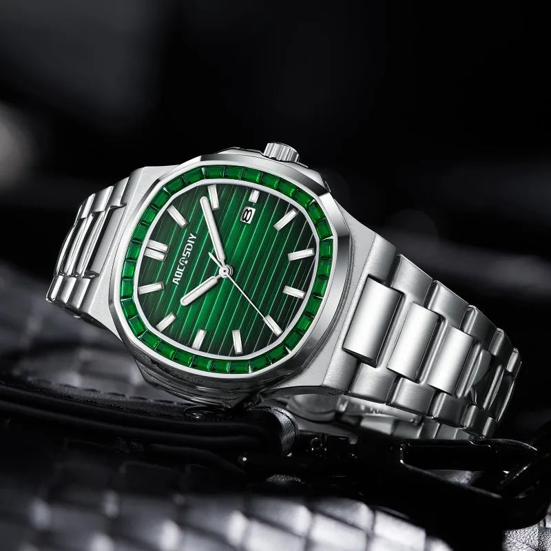 New Rhinestone Men's Watch Business Casual Waterproof Calendar Luminous Quartz Wristwatch Fashion Watches for Men reloj hombre