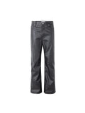 2026 Streetwear Fashion Tapered Leather Trousers Black Men American Brush Wax Coating Micro Elastic Slim Fit Straight Leg Pants