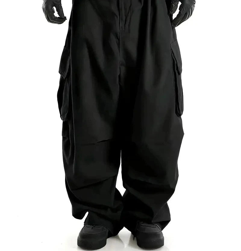 Streetwear Men's Workwear Wide Leg Pants Summer Autumn Loose High Street Black Cargo Trousers Men Vintage Multi-pocket Hooligan