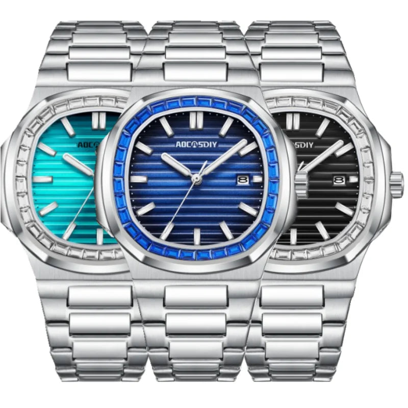 New Rhinestone Men's Watch Business Casual Waterproof Calendar Luminous Quartz Wristwatch Fashion Watches for Men reloj hombre