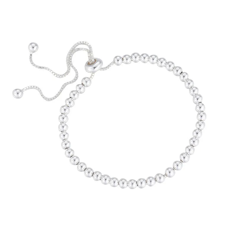 100% Solid 925 Sterling Silver Metal Bracelets for Women Men Beads Adjuatable Handmade Simple Bracelet Birthday Christmas Gift
