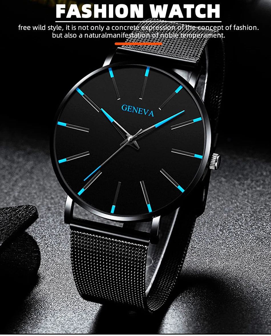 Minimalist Mens Fashion Ultra Thin Watches Simple Men Business Mesh Belt Quartz Wrist Watch Relogio Masculino