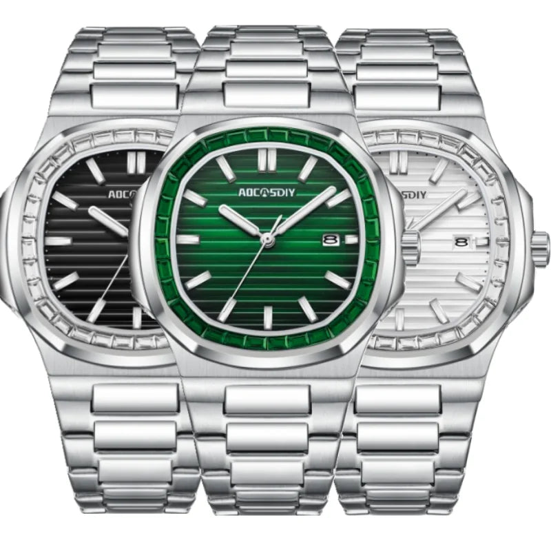 New Rhinestone Men's Watch Business Casual Waterproof Calendar Luminous Quartz Wristwatch Fashion Watches for Men reloj hombre