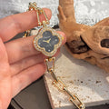 Lucky Four-Leaf Clover Design Watches for Women, Featuring Gold Chains and Gem - Studded Bezels