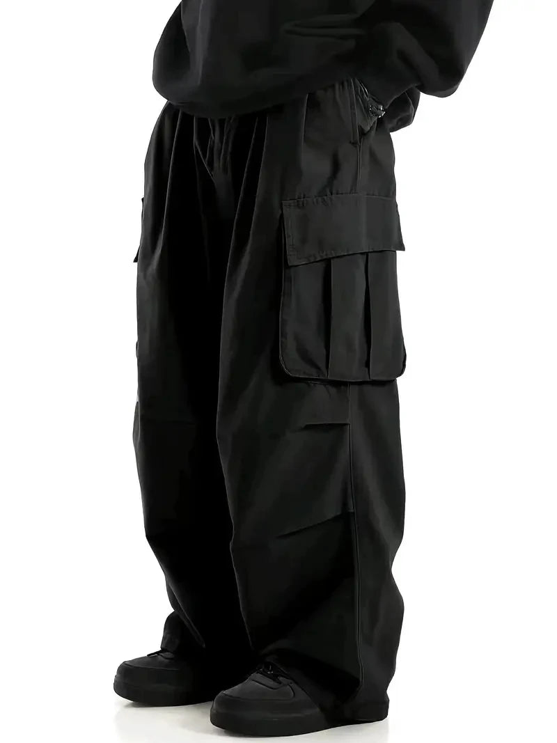 Streetwear Men's Workwear Wide Leg Pants Summer Autumn Loose High Street Black Cargo Trousers Men Vintage Multi-pocket Hooligan