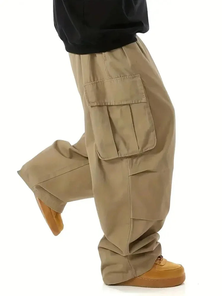 Streetwear Men's Workwear Wide Leg Pants Summer Autumn Loose High Street Black Cargo Trousers Men Vintage Multi-pocket Hooligan