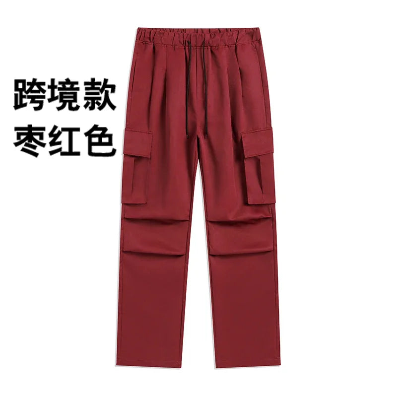 Streetwear Men's Workwear Wide Leg Pants Summer Autumn Loose High Street Black Cargo Trousers Men Vintage Multi-pocket Hooligan