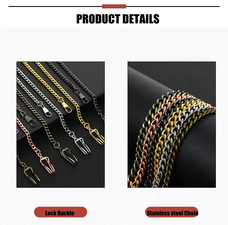 Silver Stainless Steel Watch Chains Black Gold Bronze Classic Chains Watches Accessories for Pocket Watches Mens Gift