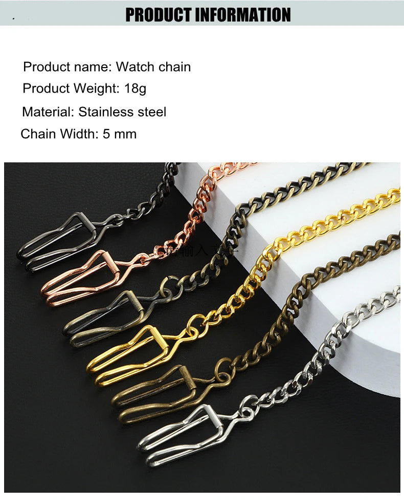 Silver Stainless Steel Watch Chains Black Gold Bronze Classic Chains Watches Accessories for Pocket Watches Mens Gift