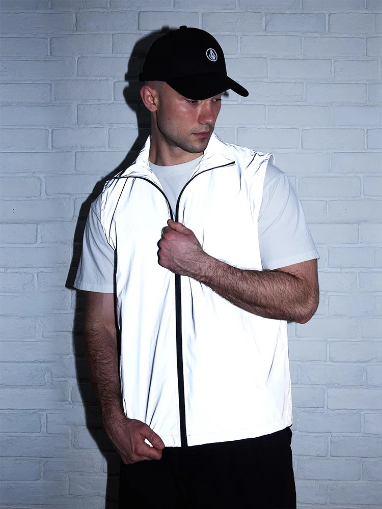 Hip-hop Streetwear Reflective Sleeveless Vest Men's Spring Summer Lightweight Stand Collar Night Running Dancing Outdoor Jacket