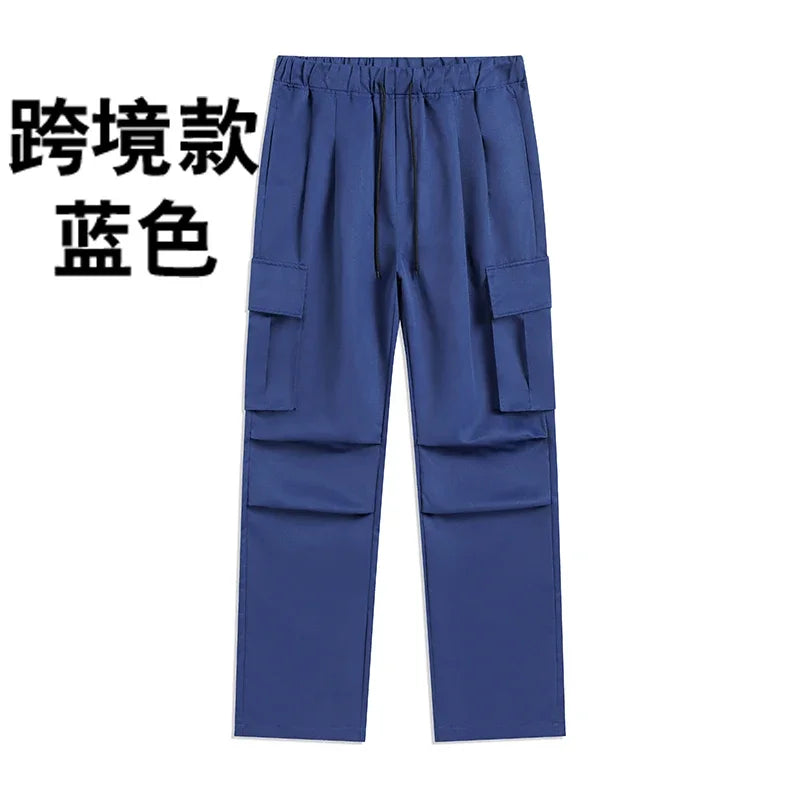 Streetwear Men's Workwear Wide Leg Pants Summer Autumn Loose High Street Black Cargo Trousers Men Vintage Multi-pocket Hooligan