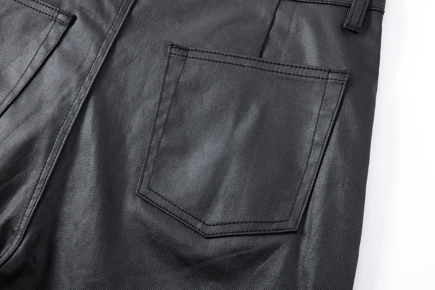 2026 Streetwear Fashion Tapered Leather Trousers Black Men American Brush Wax Coating Micro Elastic Slim Fit Straight Leg Pants