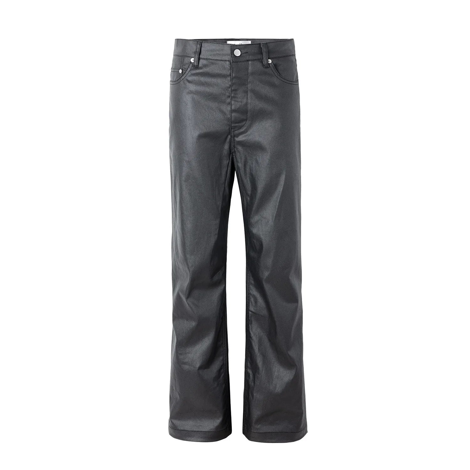2026 Streetwear Fashion Tapered Leather Trousers Black Men American Brush Wax Coating Micro Elastic Slim Fit Straight Leg Pants