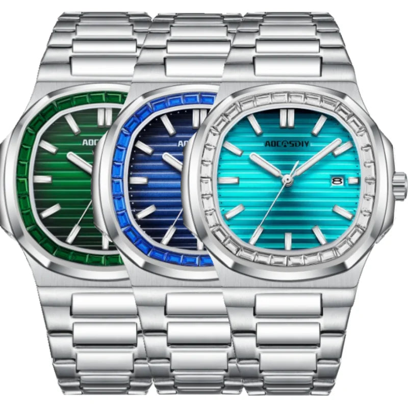 New Rhinestone Men's Watch Business Casual Waterproof Calendar Luminous Quartz Wristwatch Fashion Watches for Men reloj hombre