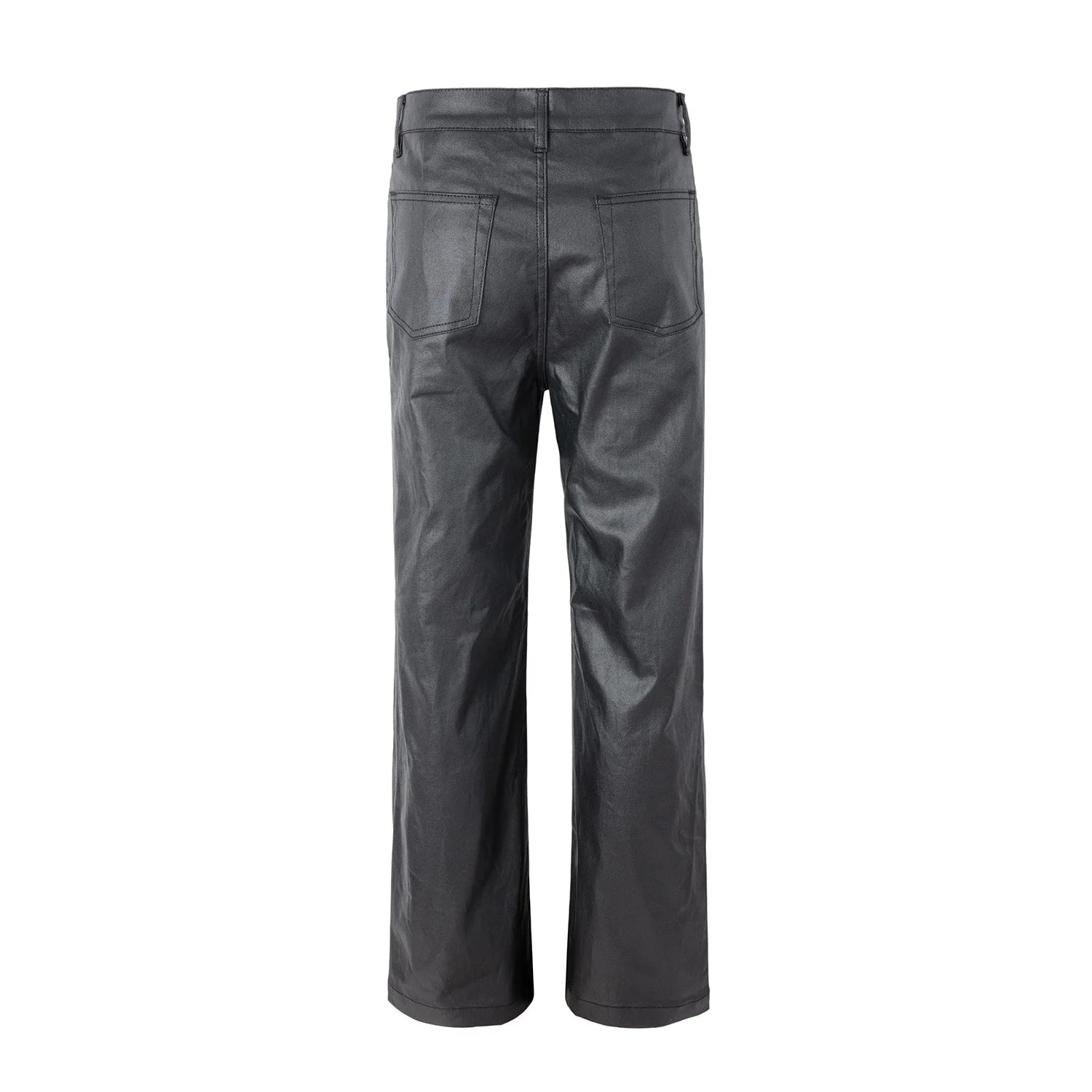 2026 Streetwear Fashion Tapered Leather Trousers Black Men American Brush Wax Coating Micro Elastic Slim Fit Straight Leg Pants