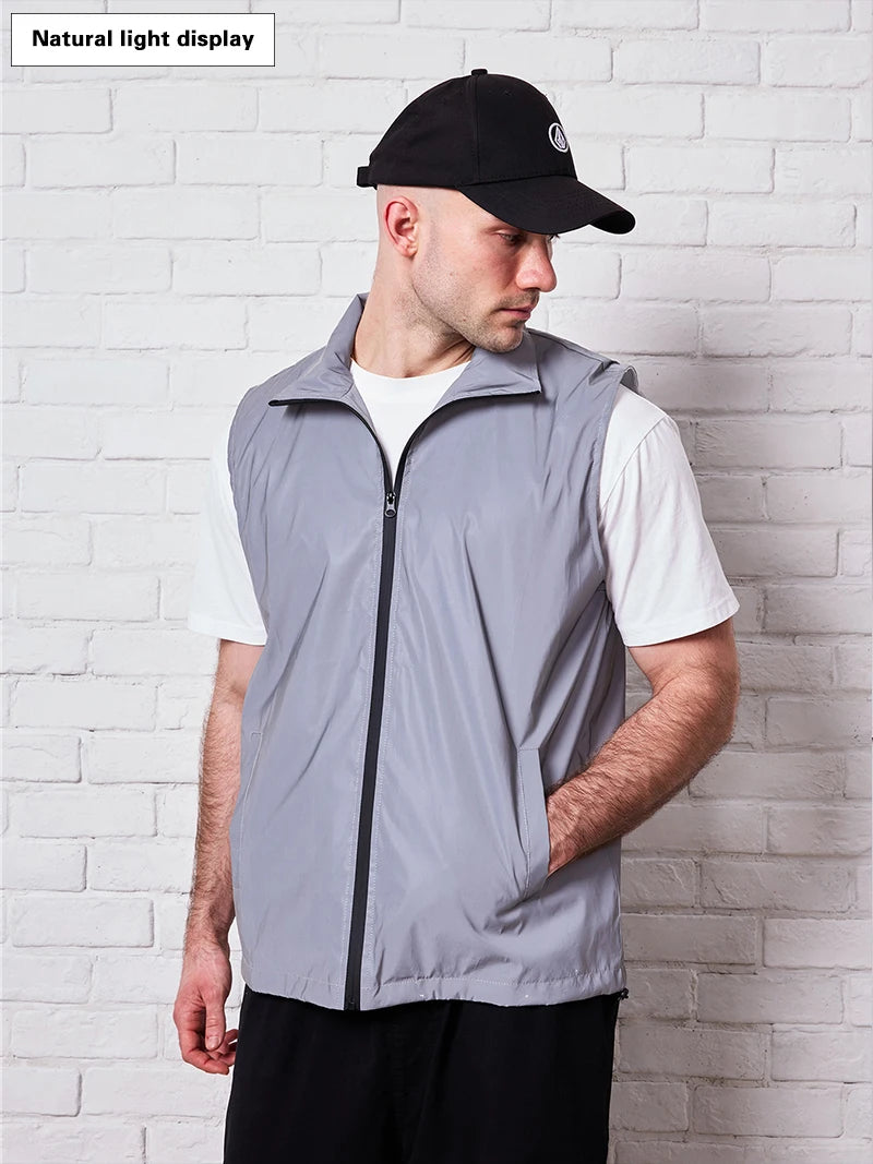 Hip-hop Streetwear Reflective Sleeveless Vest Men's Spring Summer Lightweight Stand Collar Night Running Dancing Outdoor Jacket