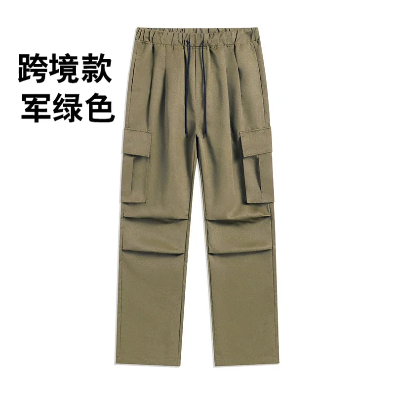 Streetwear Men's Workwear Wide Leg Pants Summer Autumn Loose High Street Black Cargo Trousers Men Vintage Multi-pocket Hooligan