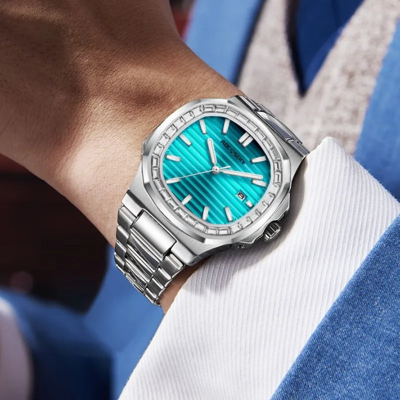 New Rhinestone Men's Watch Business Casual Waterproof Calendar Luminous Quartz Wristwatch Fashion Watches for Men reloj hombre
