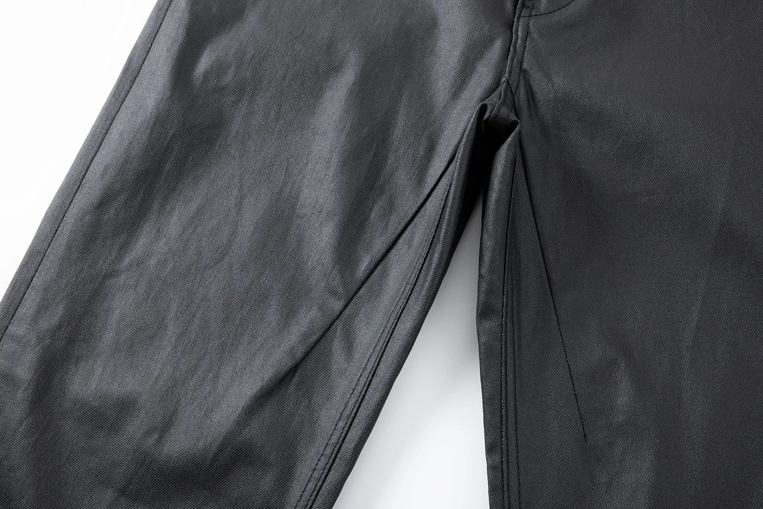 2026 Streetwear Fashion Tapered Leather Trousers Black Men American Brush Wax Coating Micro Elastic Slim Fit Straight Leg Pants