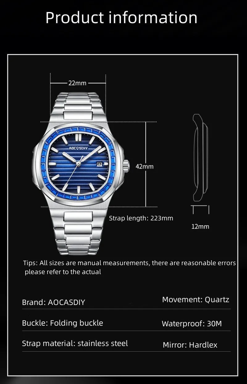 New Rhinestone Men's Watch Business Casual Waterproof Calendar Luminous Quartz Wristwatch Fashion Watches for Men reloj hombre