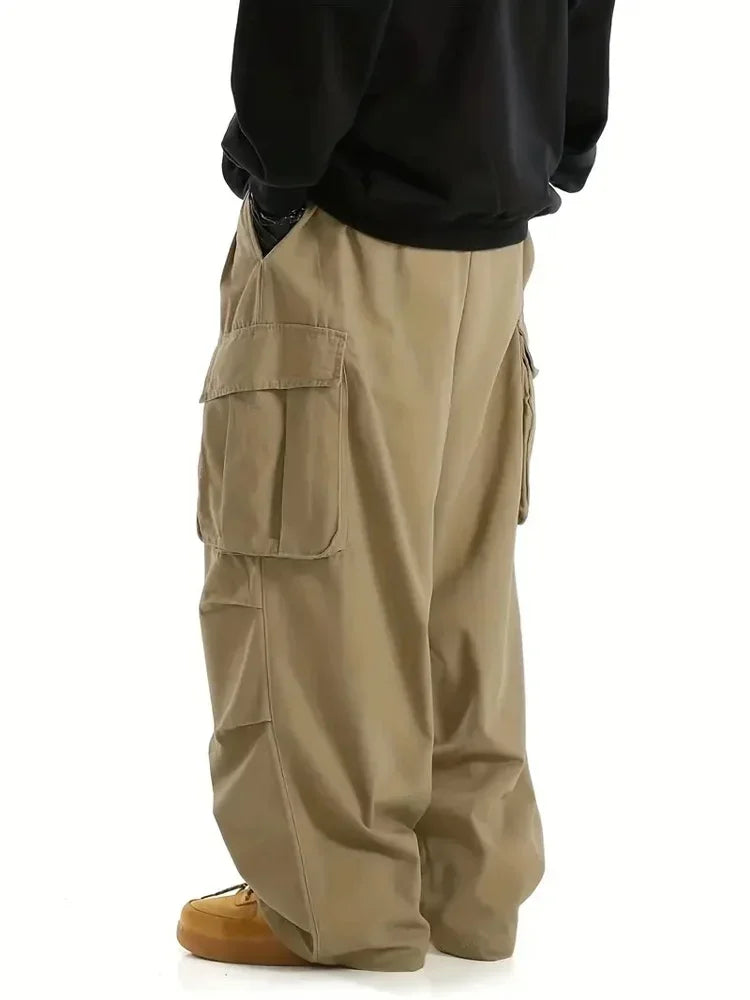 Streetwear Men's Workwear Wide Leg Pants Summer Autumn Loose High Street Black Cargo Trousers Men Vintage Multi-pocket Hooligan
